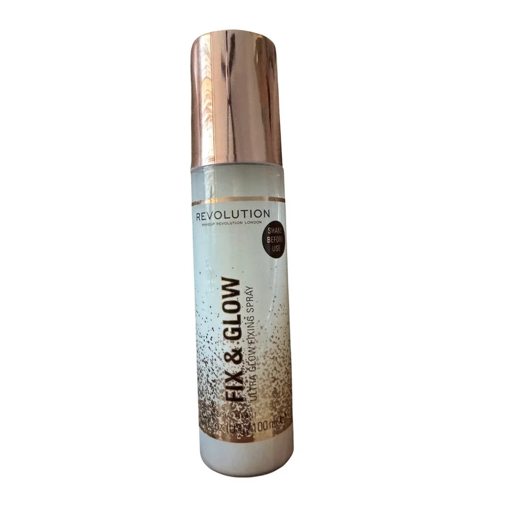 Revolution Fix & Glow Ultra Glow‎ Fixing Spray 100ml Rose Gold Shimmer New